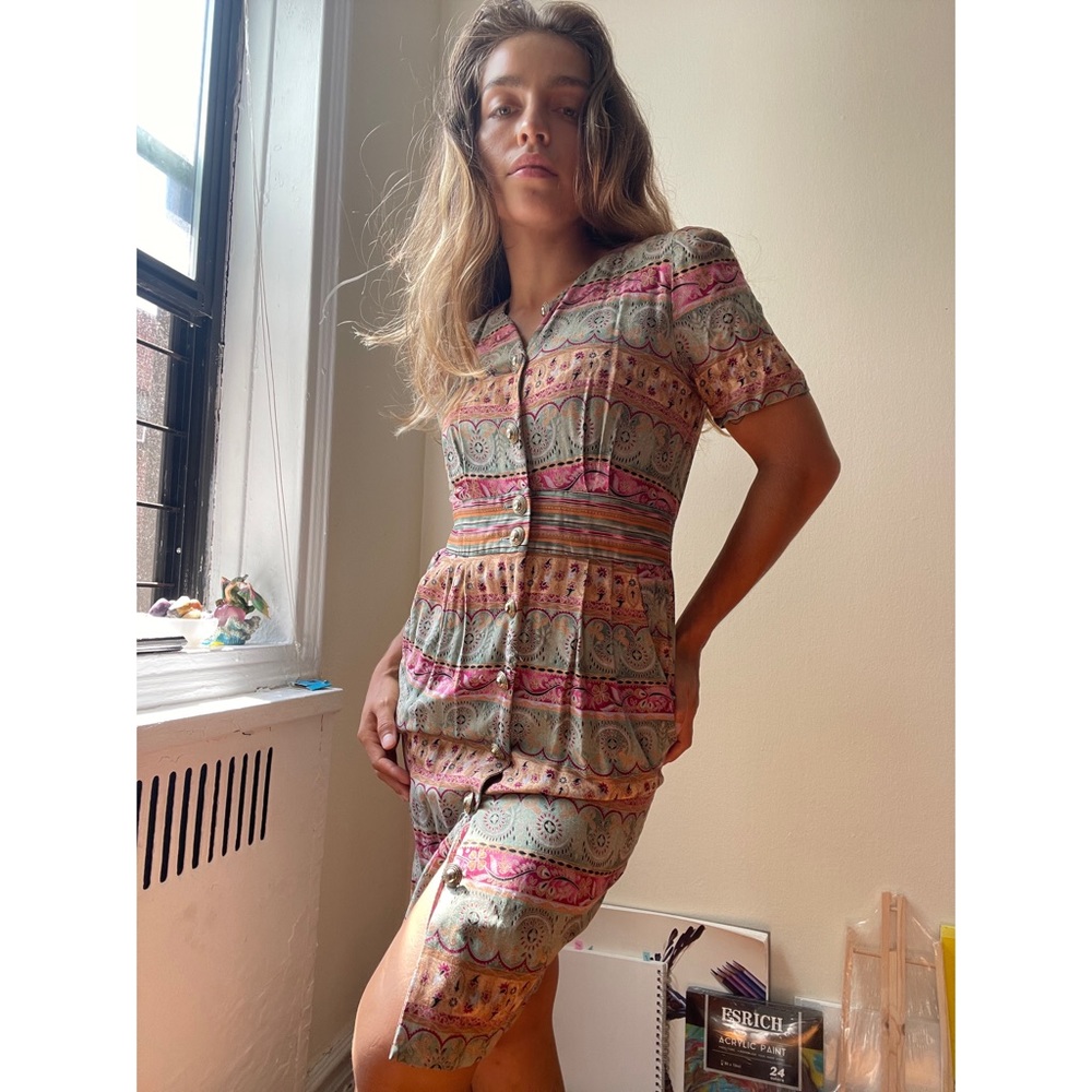 Positive Attitude ~ Vintage Button Up Short Sleeve Dress